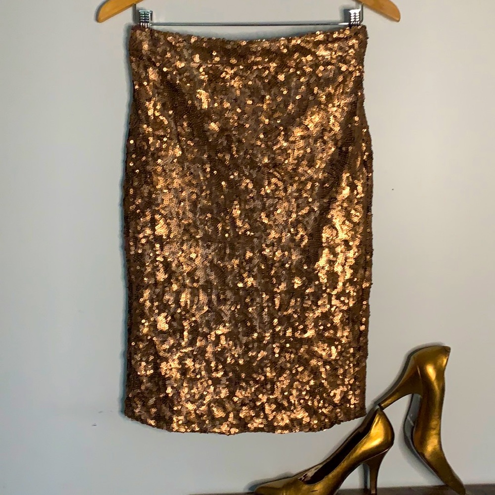 Bar Lii Copper Sequin Pencil Skirt